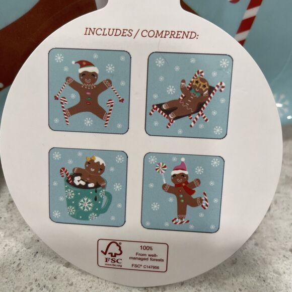 Set 4 GINGERBREAD COOKIE MAN 6” Christmas Assorted Appetizer Plates Melamine - Picture 3 of 7